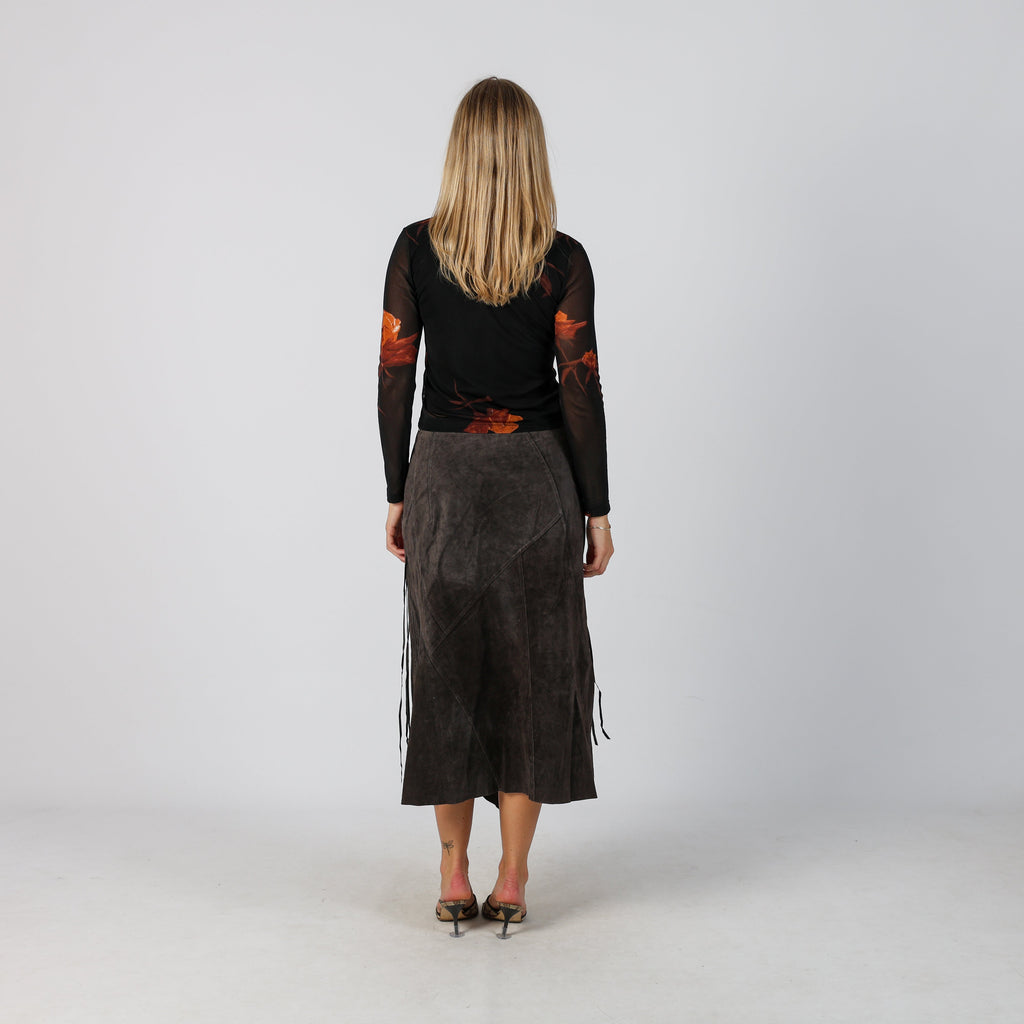 Brown Y2K Woven Midi Skirt (S)