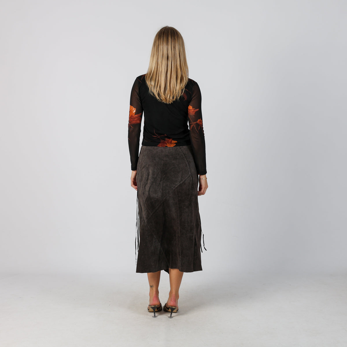 Brown Y2K Woven Midi Skirt (S)