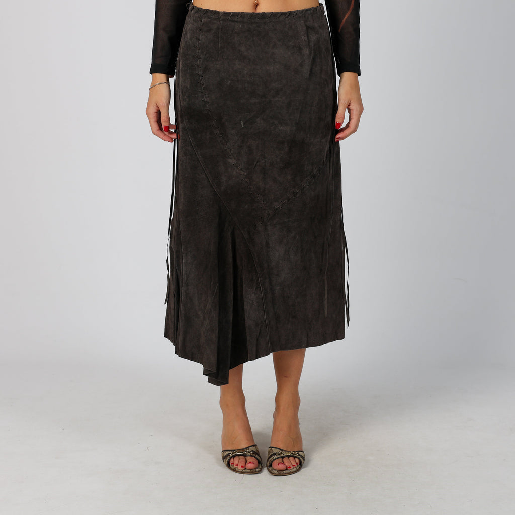 Brown Y2K Woven Midi Skirt (S)