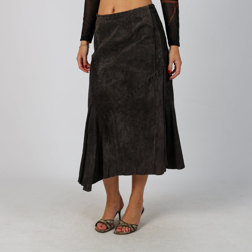 Brown Y2K Woven Midi Skirt (S)