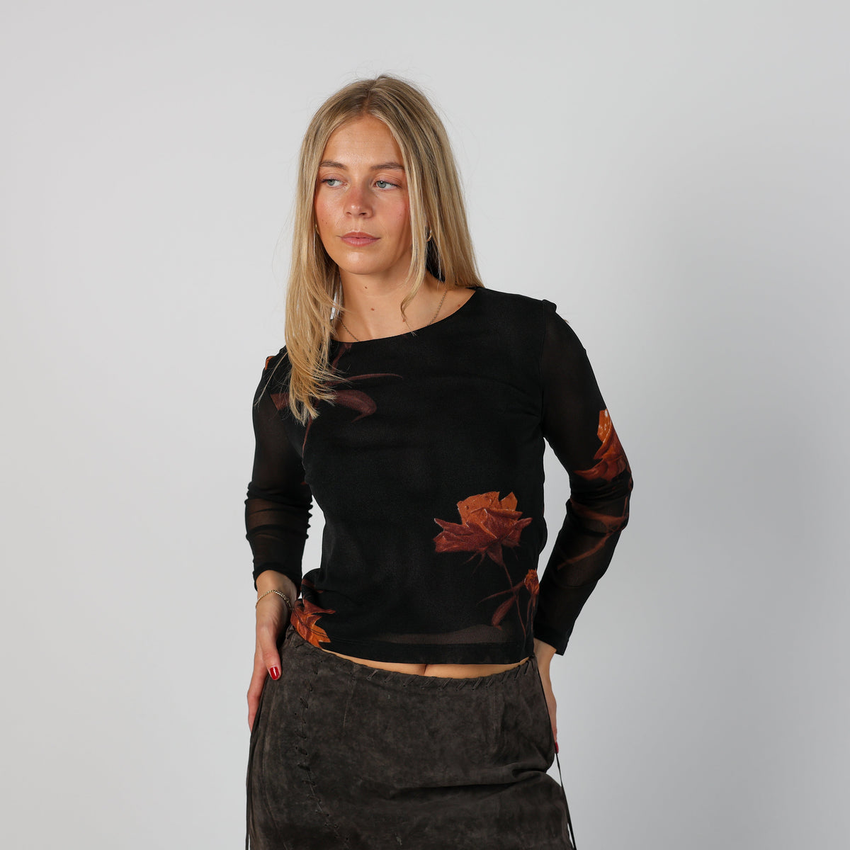 Black Y2K Evidence Long Sleeve Top (S)