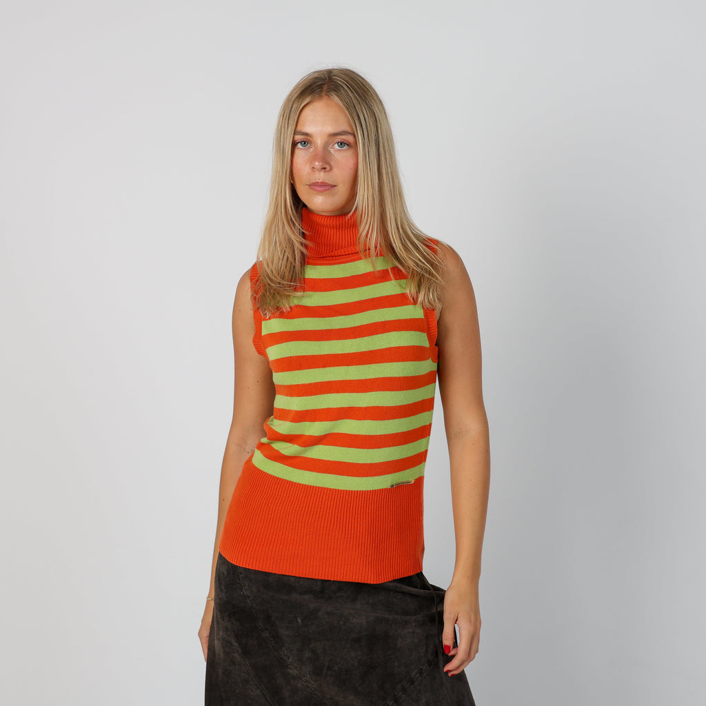 Orange Y2K Stand Point Woven Vest (S)