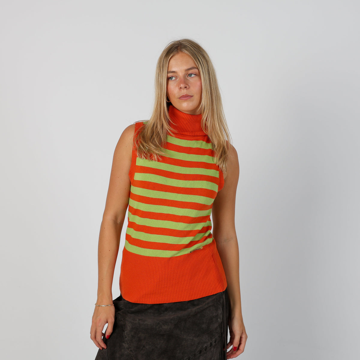 Orange Y2K Stand Point Woven Vest (S)