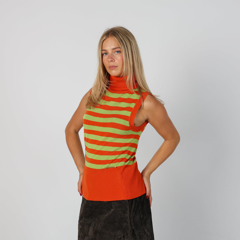 Orange Y2K Stand Point Woven Vest (S)