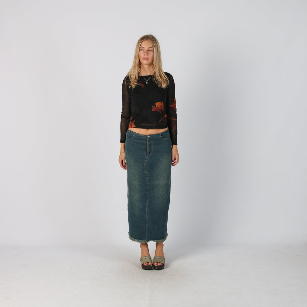 Blue Y2K Denim Maxi Skirt (S)