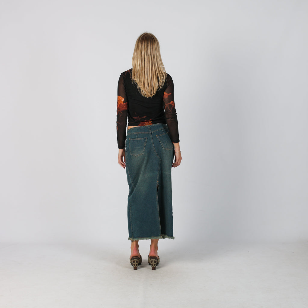 Blue Y2K Denim Maxi Skirt (S)