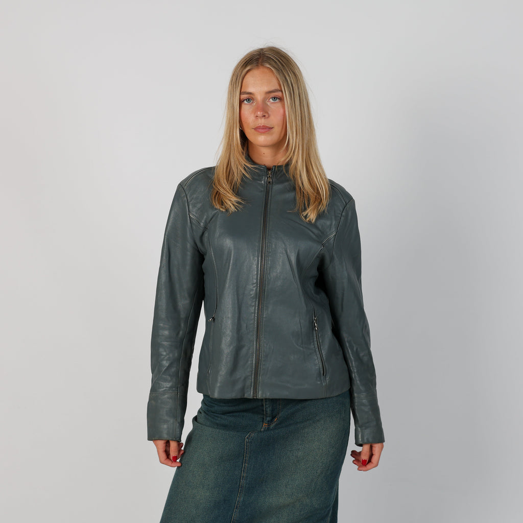 Grey Y2K Leather Jacket (M)