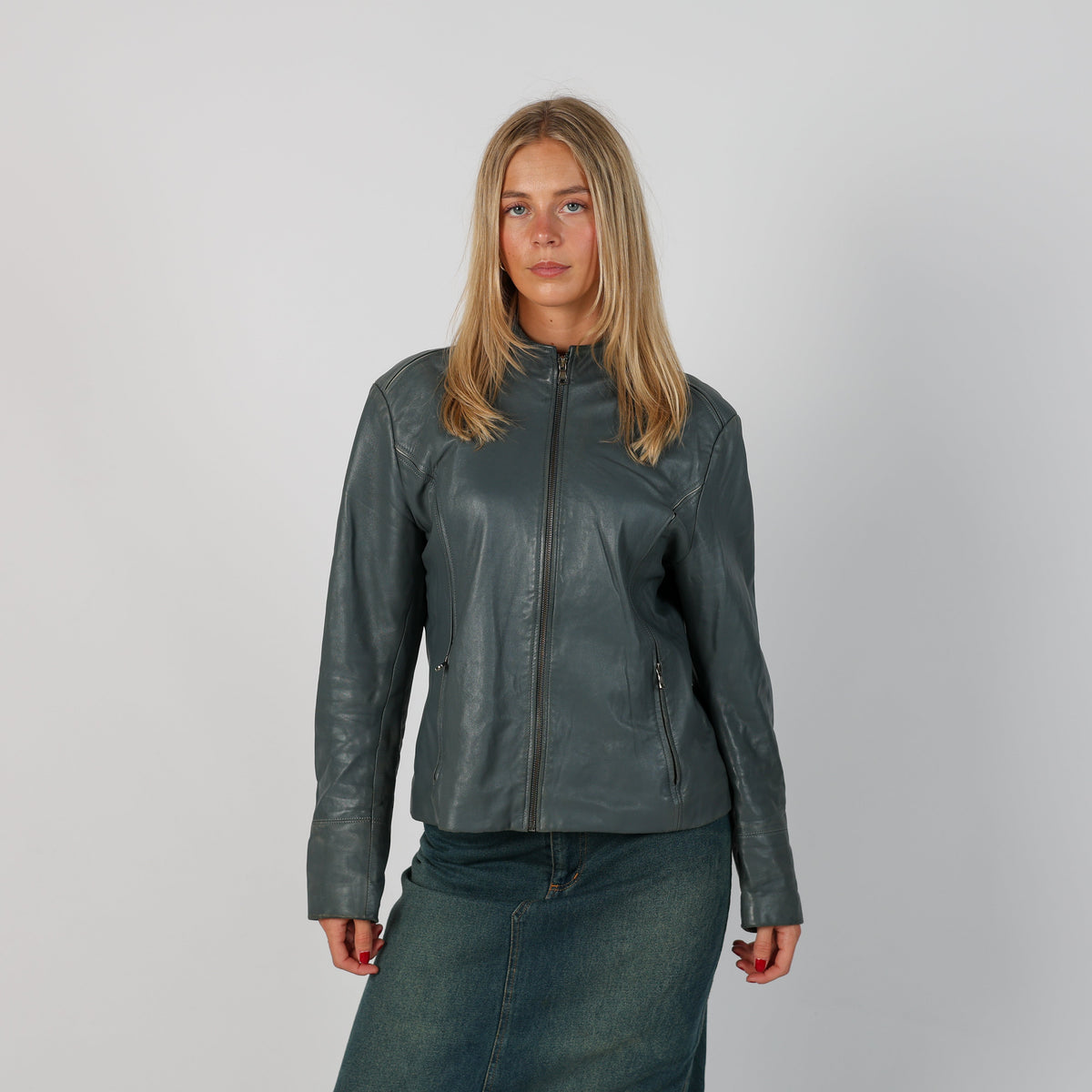 Grey Y2K Leather Jacket (M)
