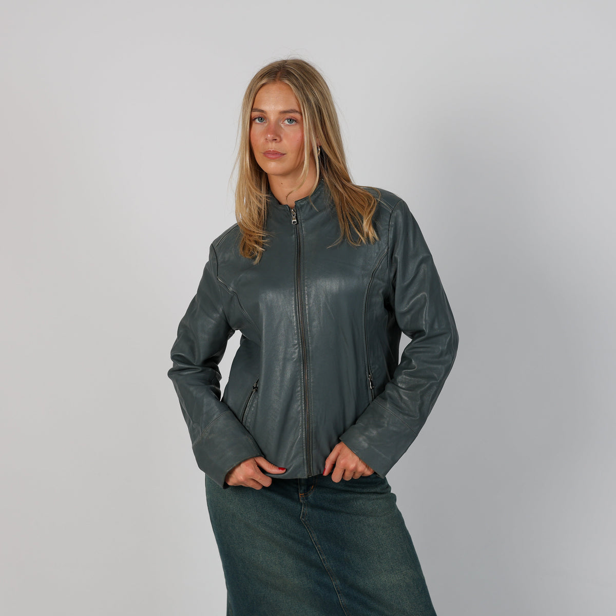 Grey Y2K Leather Jacket (M)