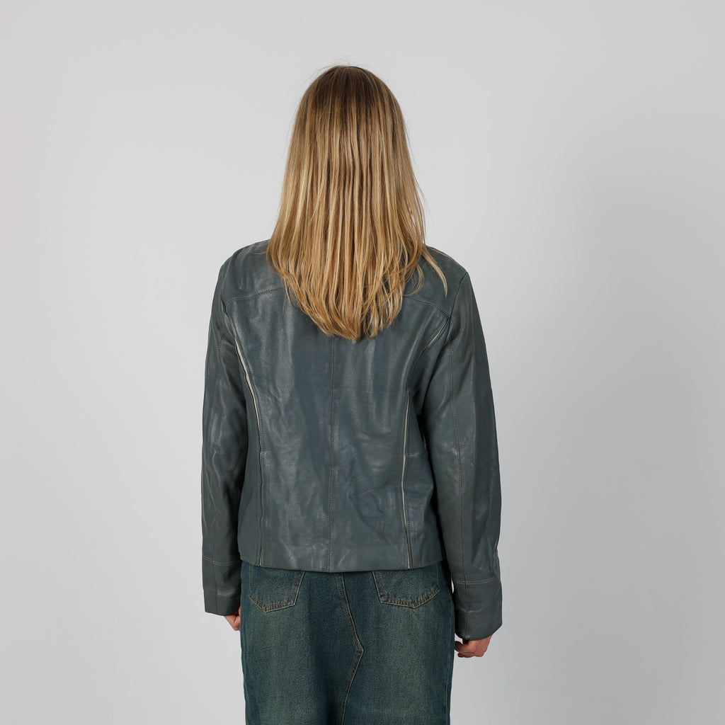 Grey Y2K Leather Jacket (M)
