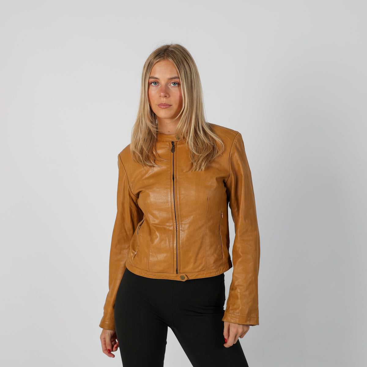 Tan Y2K Leather Jacket (S)