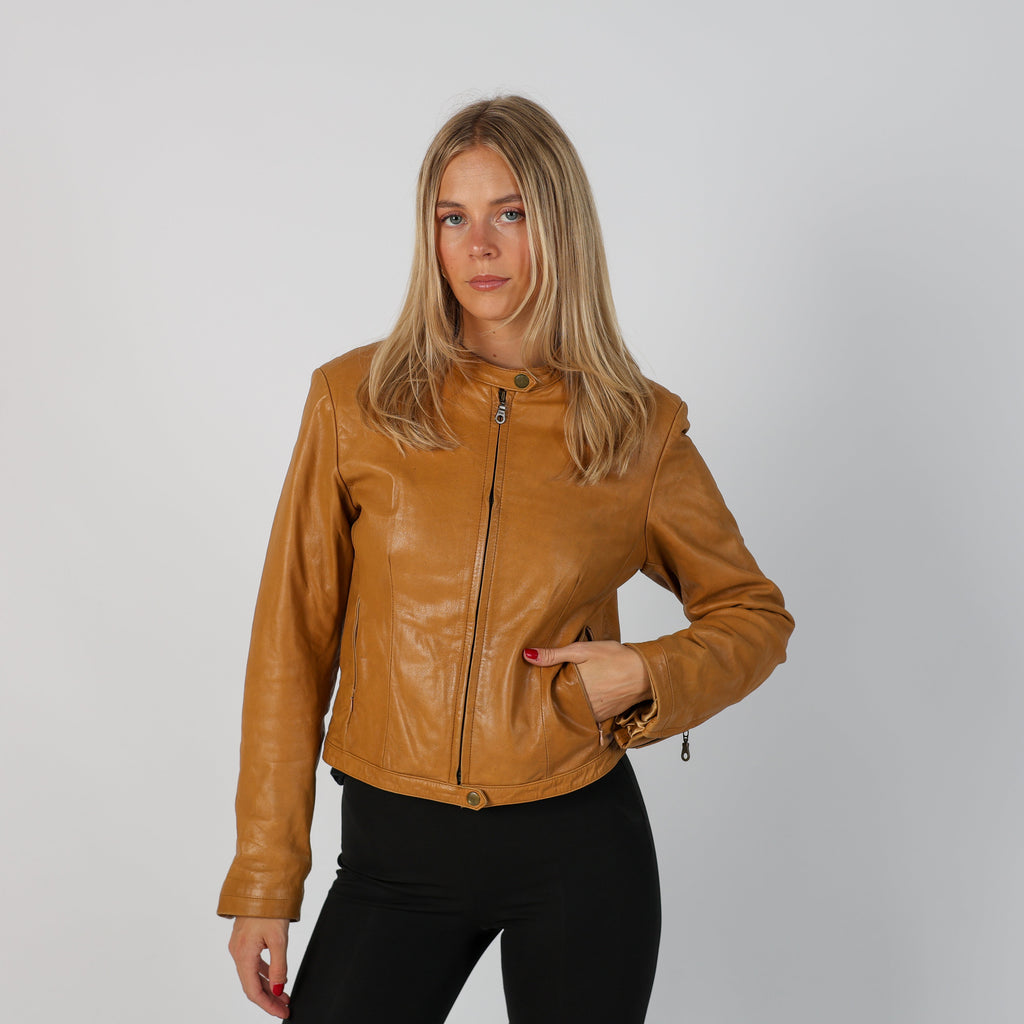 Tan Y2K Leather Jacket (S)