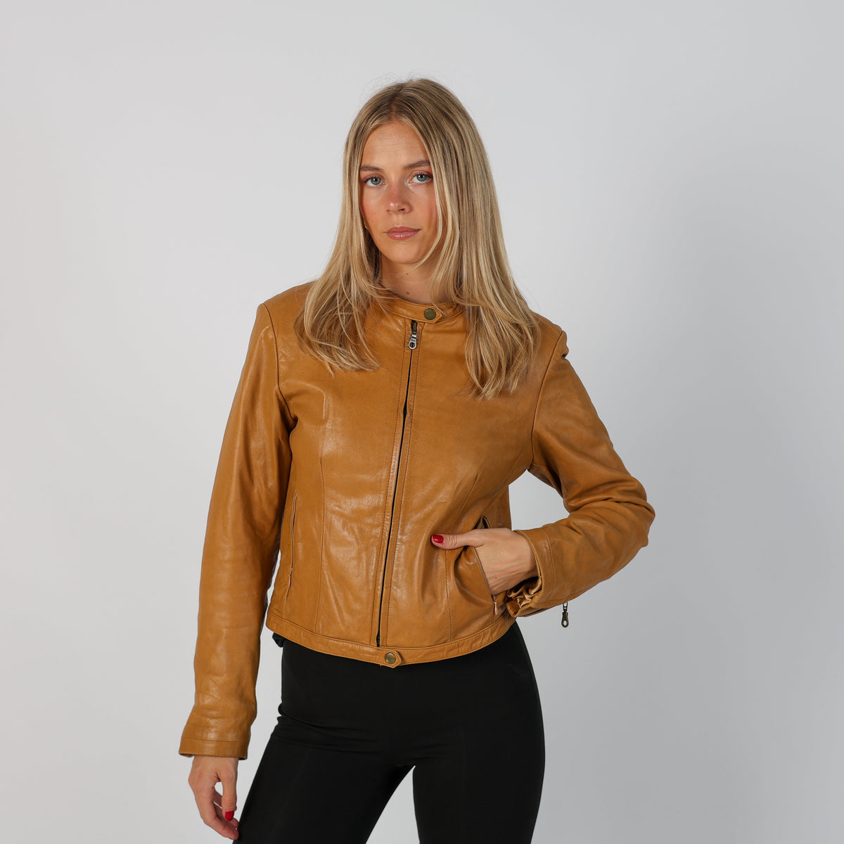 Tan Y2K Leather Jacket (S)
