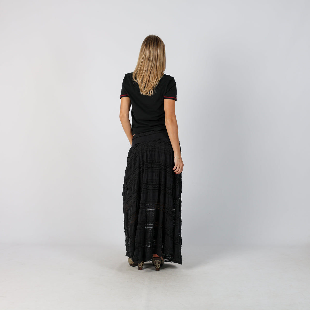 Black Y2K Woven Maxi Skirt (XS)