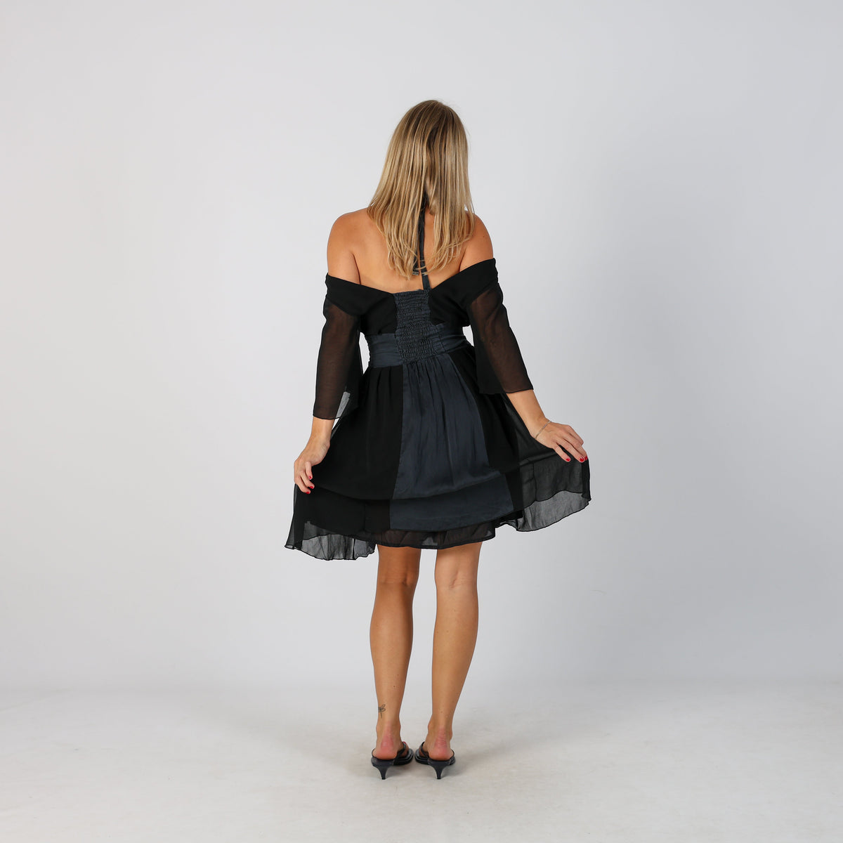 Black Y2K Elisabetta Franchi Woven Midi Dress (S)