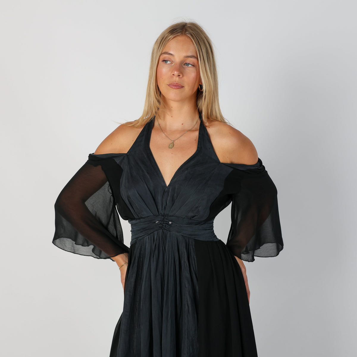 Black Y2K Elisabetta Franchi Woven Midi Dress (S)