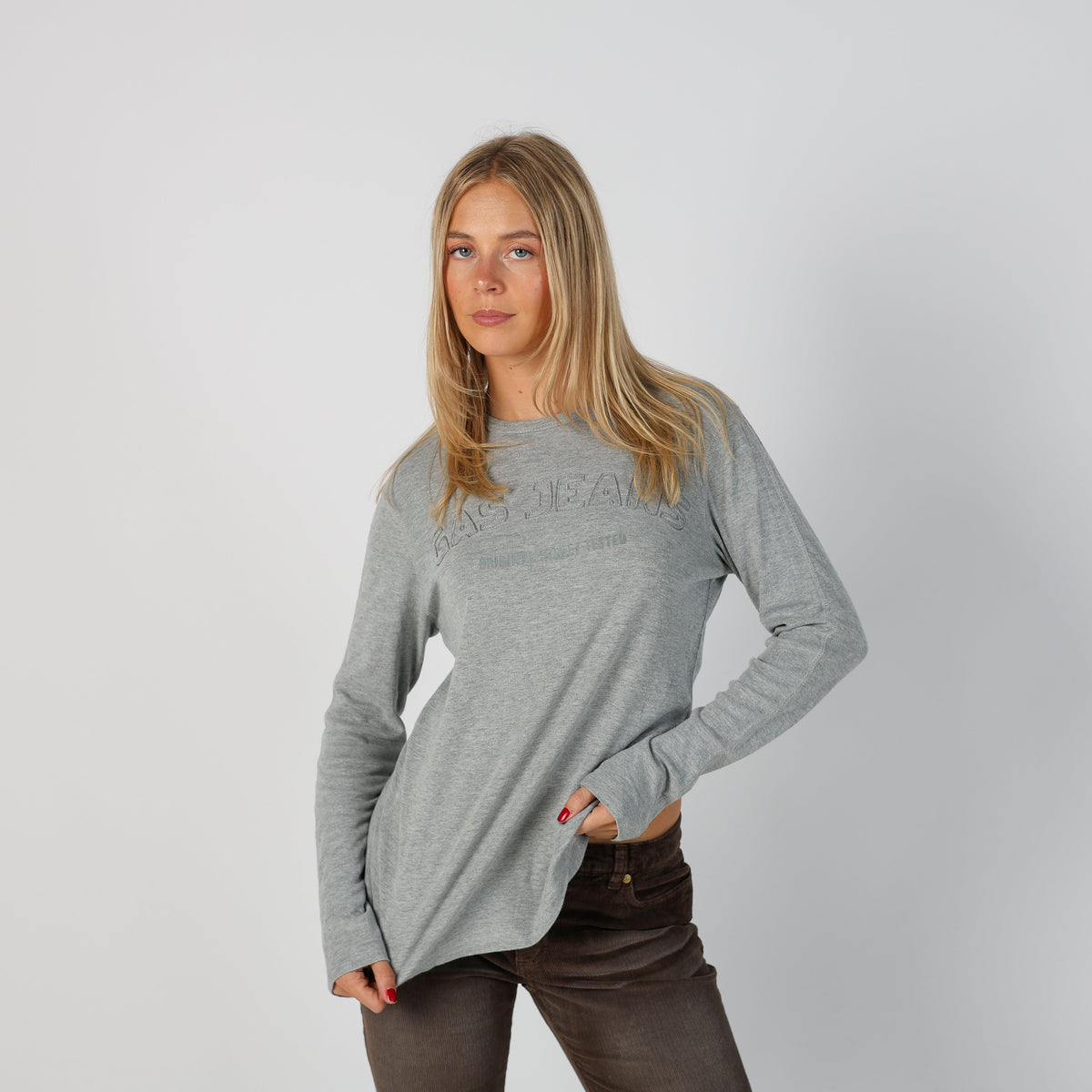 Light Grey Y2K GAS Long Sleeve Top (S)