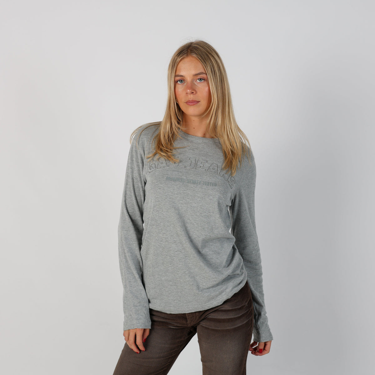 Light Grey Y2K GAS Long Sleeve Top (S)