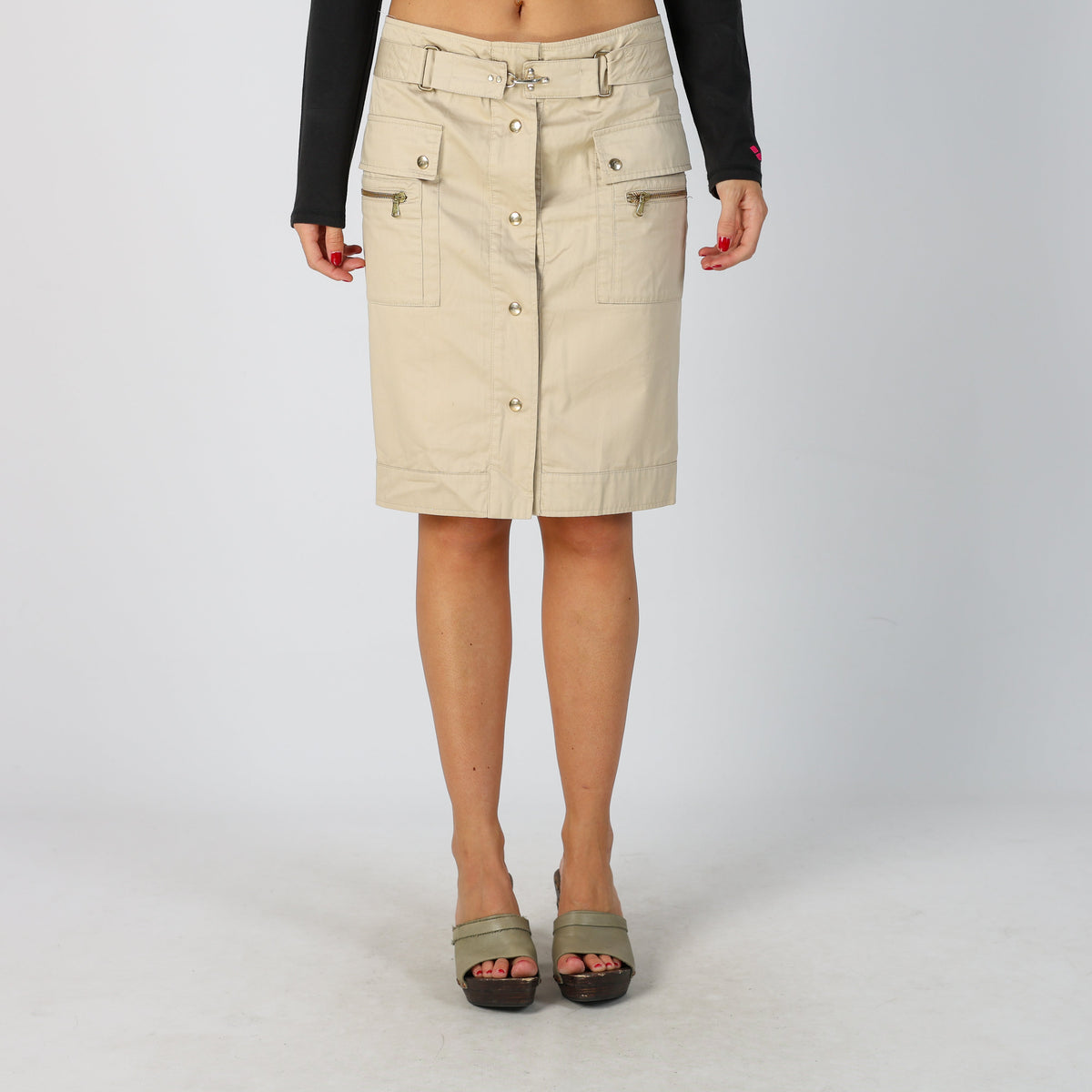 Beige Y2K Fay Woven Midi Skirt (S)