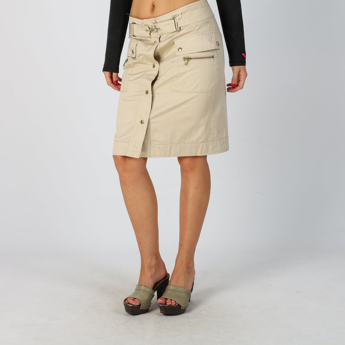 Beige Y2K Fay Woven Midi Skirt (S)