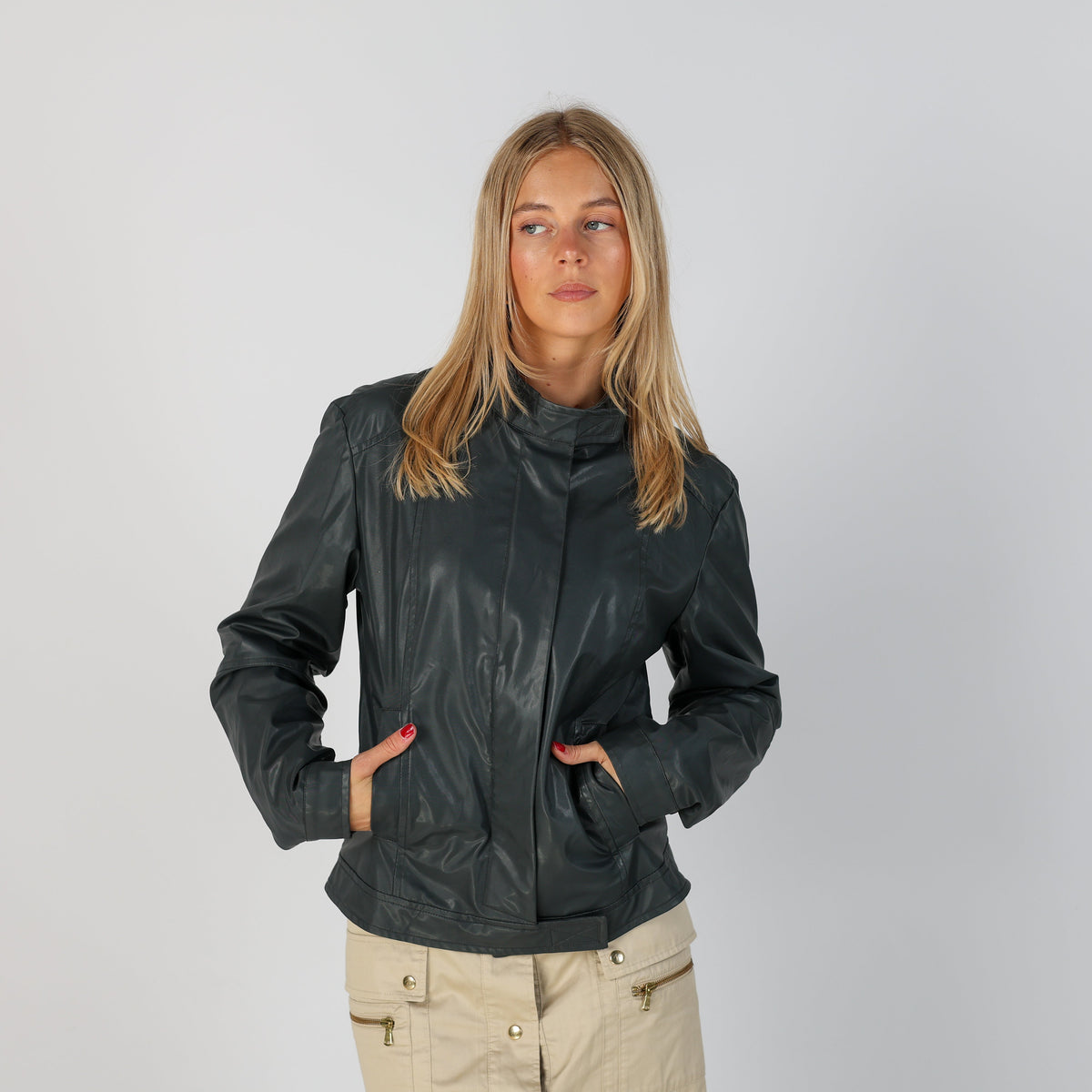 Charcoal Grey Y2K Made in Italy Woven Jacket (M)