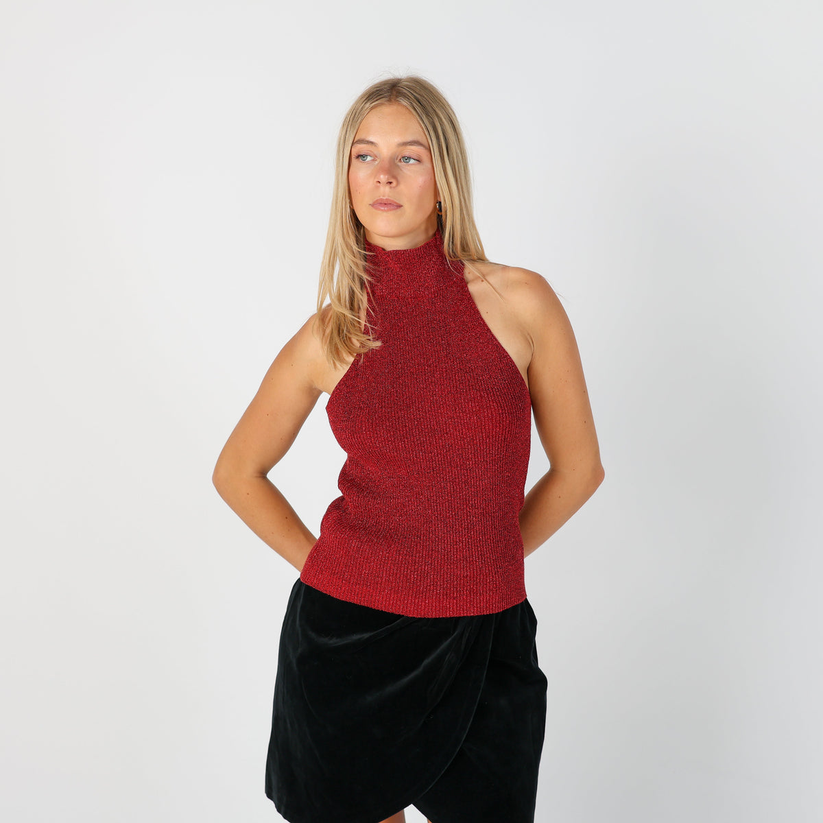 Red Y2K Stefanel Woven Top (XS)
