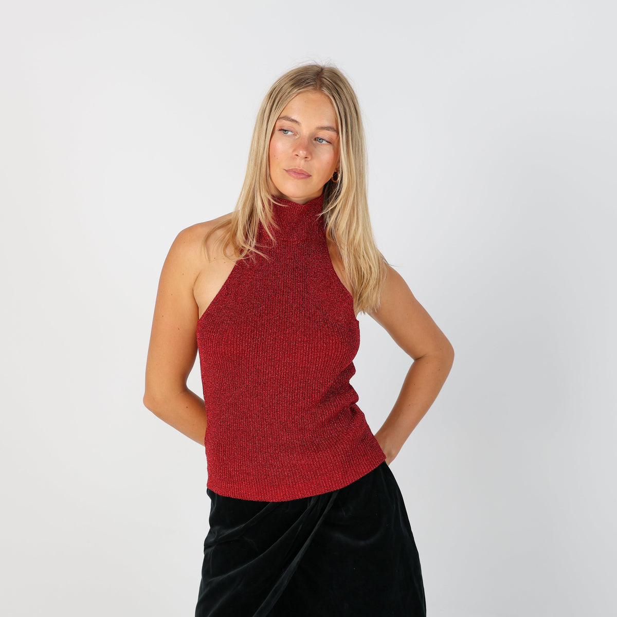 Red Y2K Stefanel Woven Top (XS)