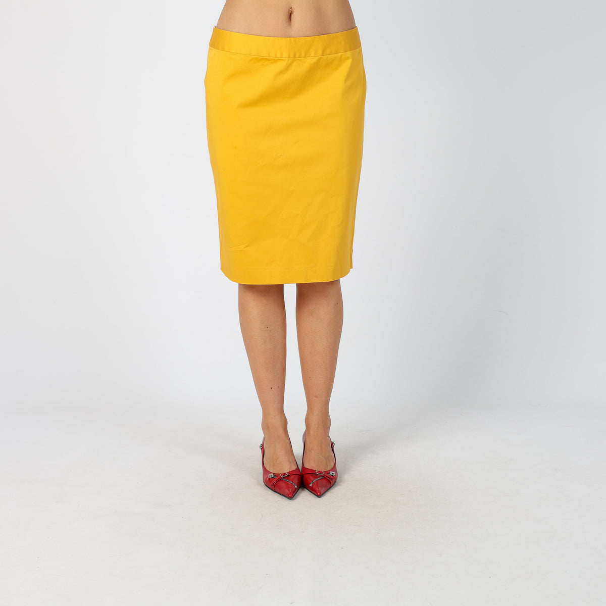 Mustard Yellow Y2K Moschino Woven Midi Skirt (M)