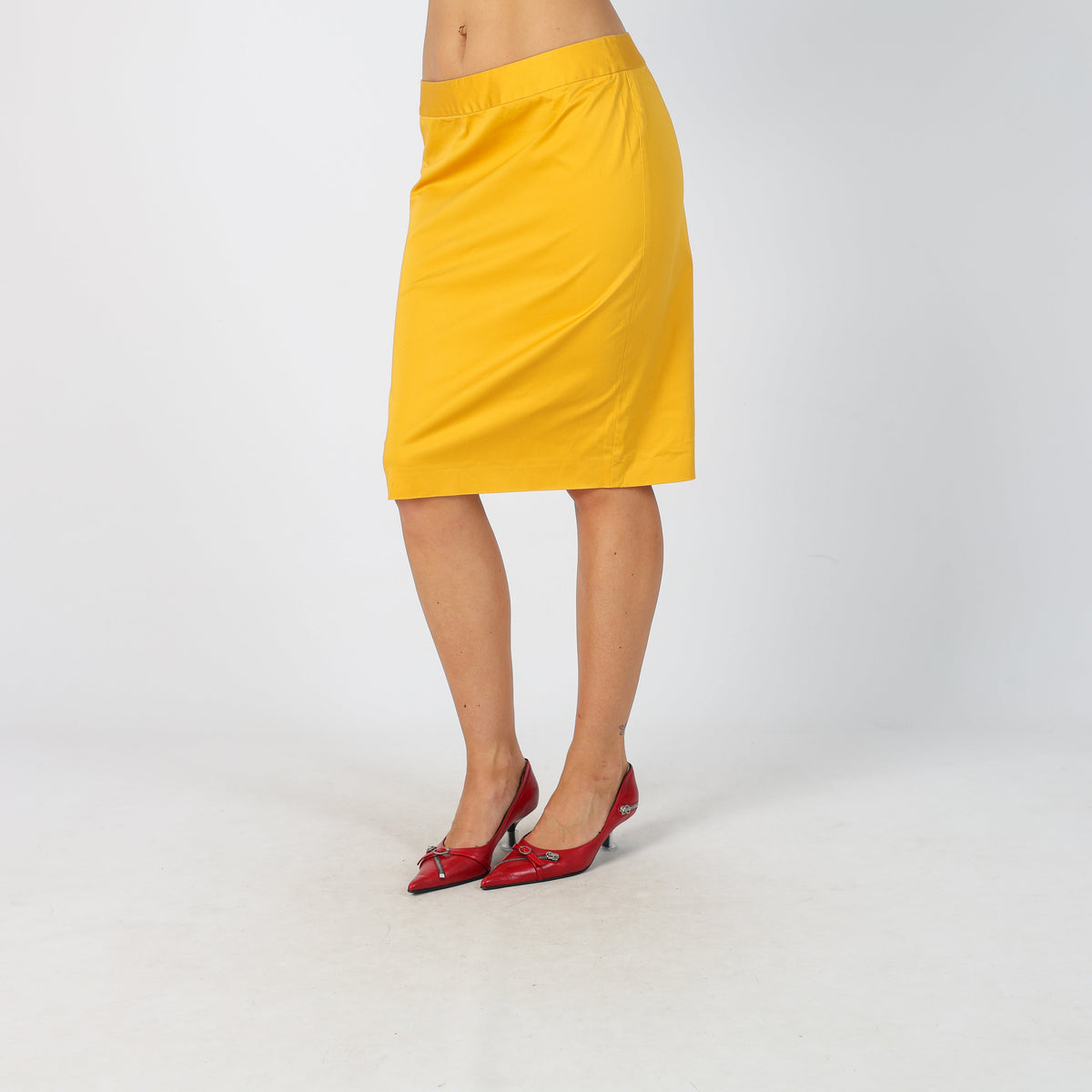 Mustard Yellow Y2K Moschino Woven Midi Skirt (M)