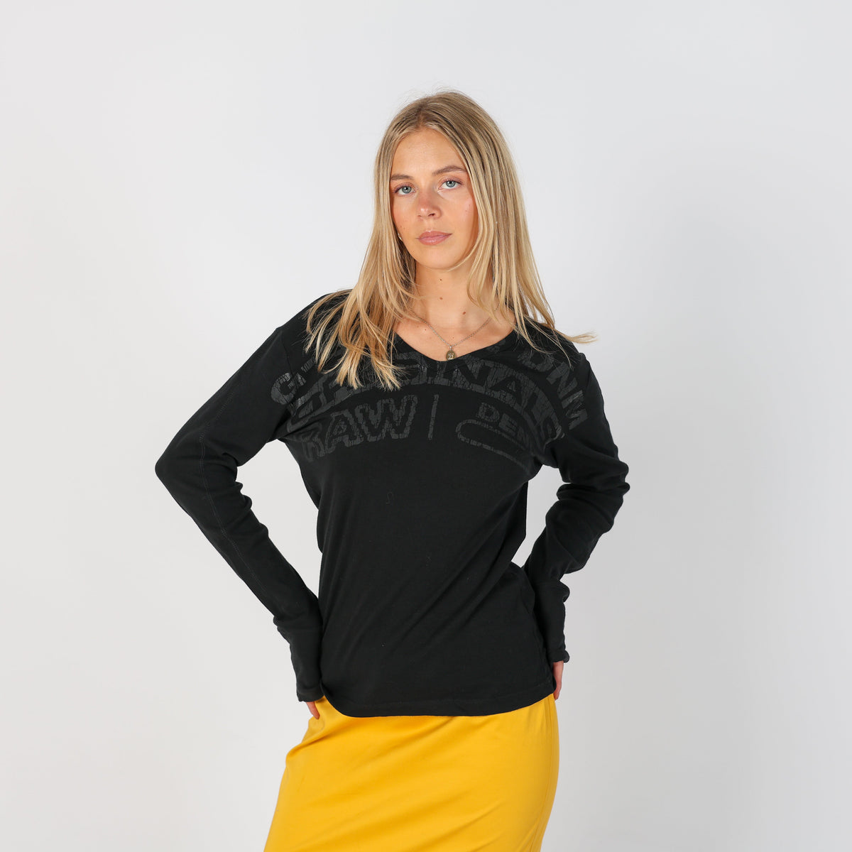 Black Y2K G-Star Long Sleeve Top (S)