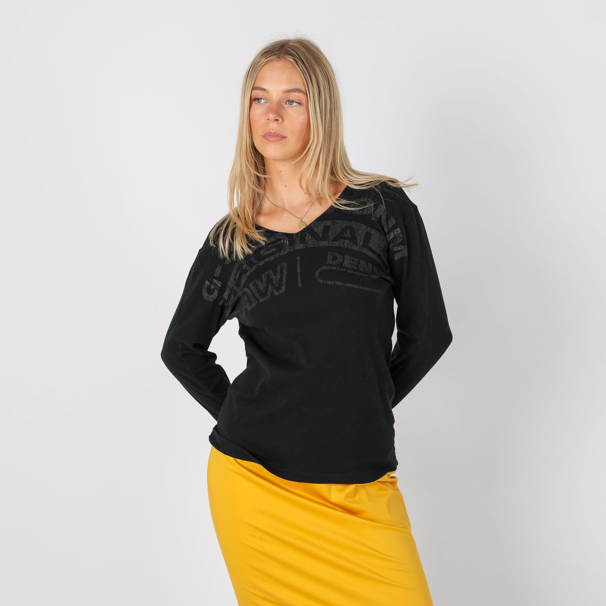 Black Y2K G-Star Long Sleeve Top (S)