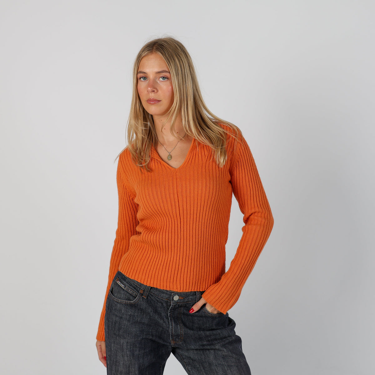 Orange Y2K Knitted Jumper (M)