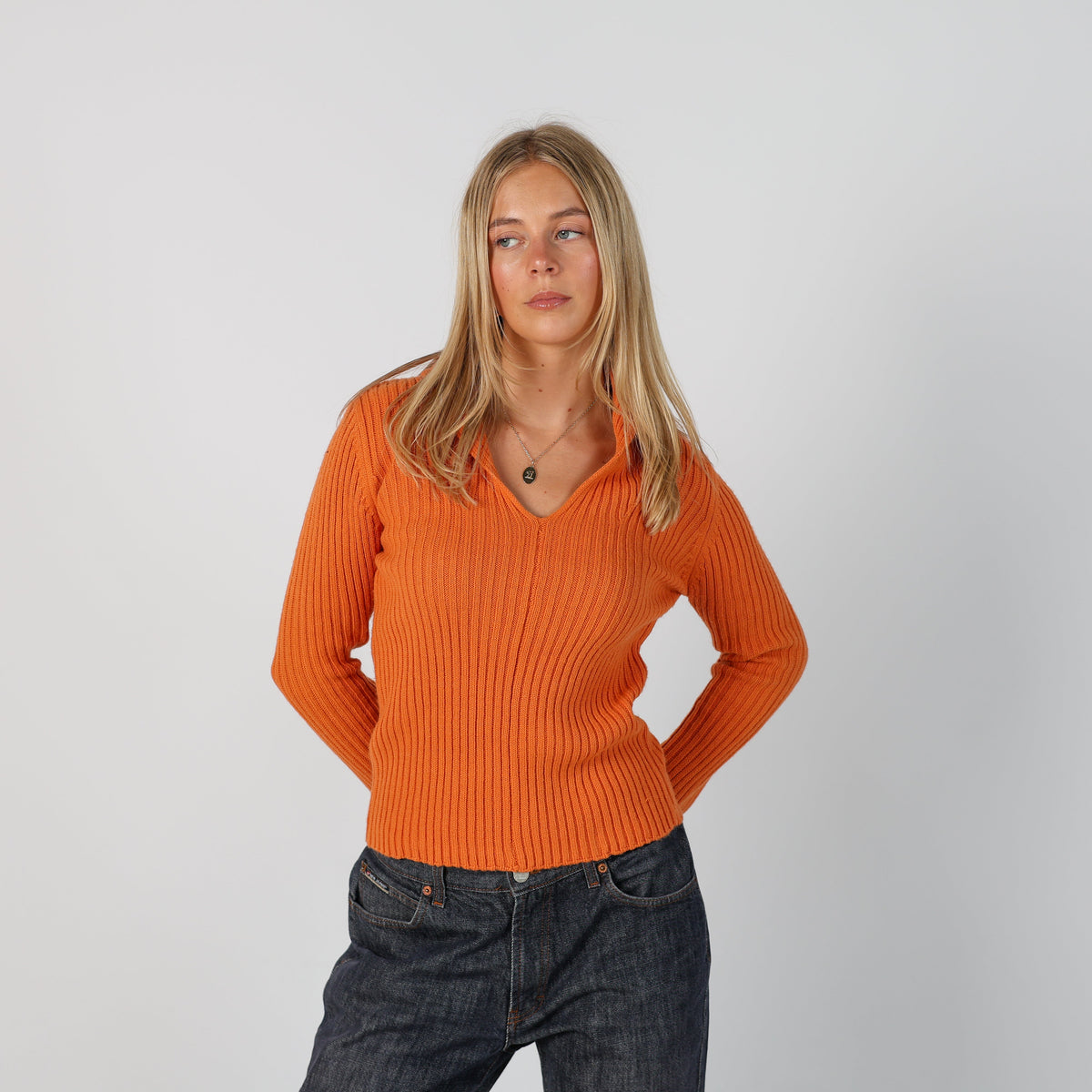 Orange Y2K Knitted Jumper (M)