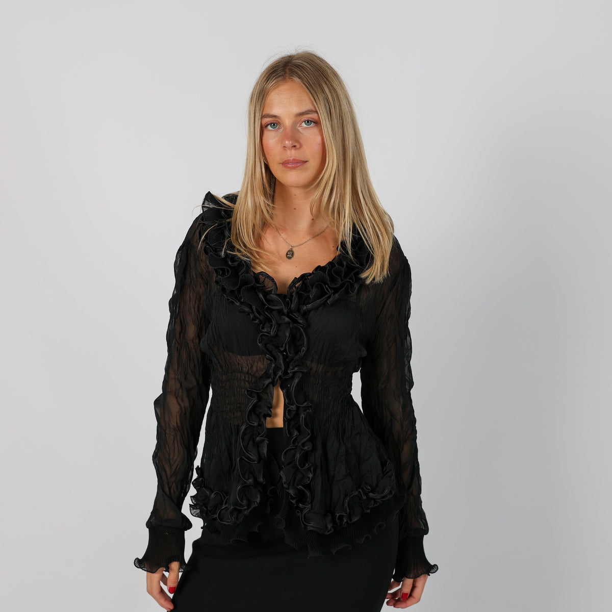 Black Y2K Woven Top Sheer (S)