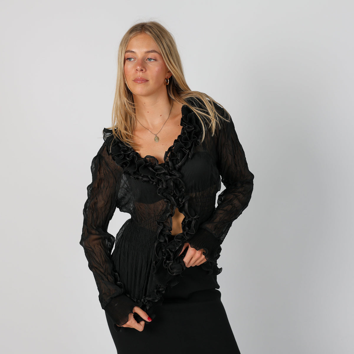 Black Y2K Woven Top Sheer (S)