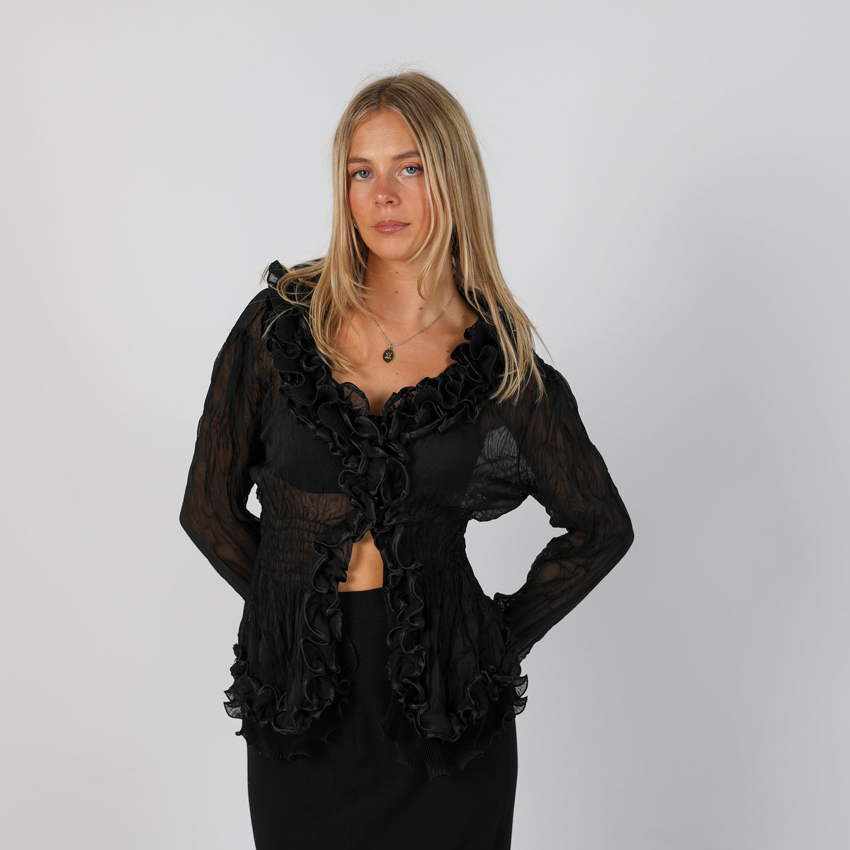 Black Y2K Woven Top Sheer (S)