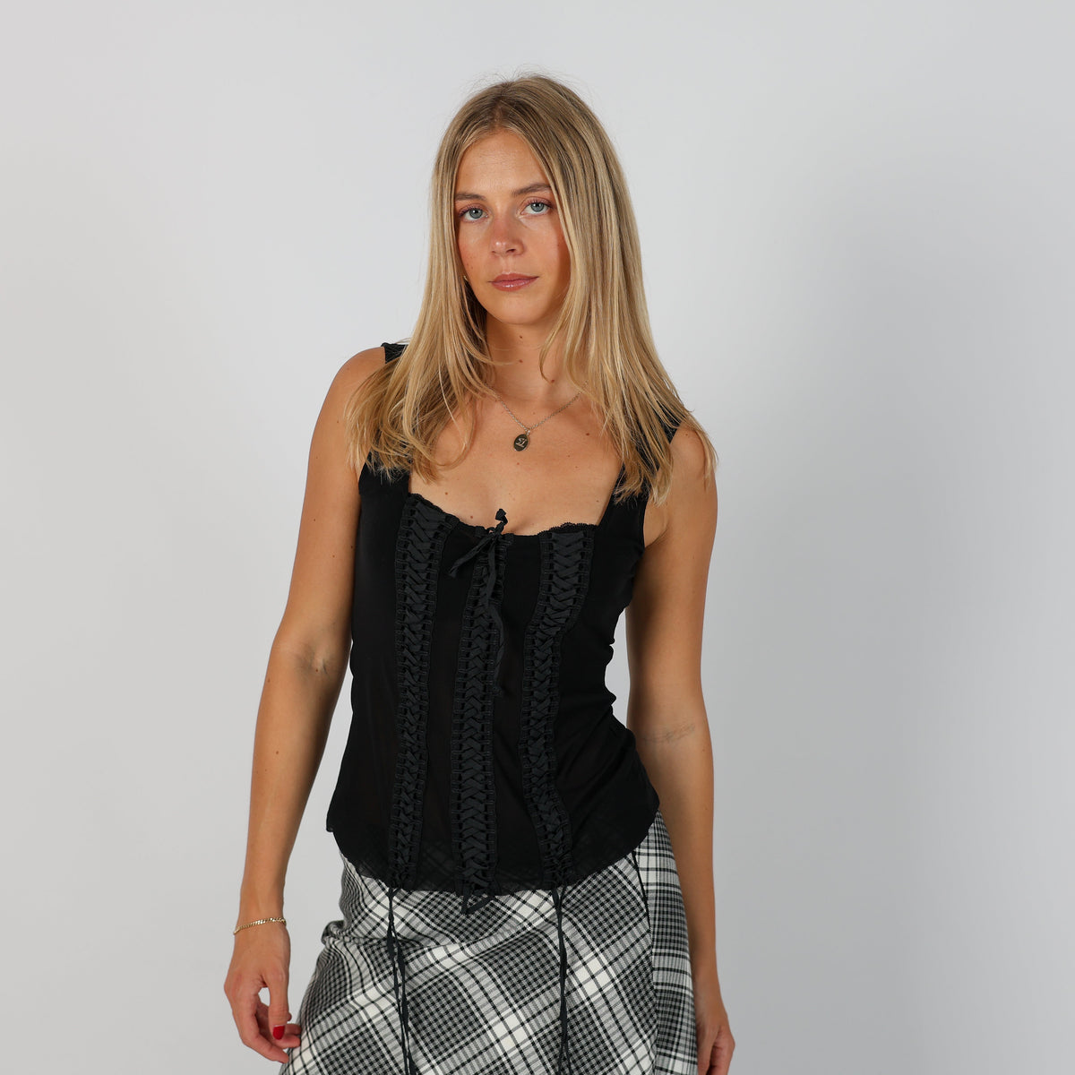 Black Y2K Woven Top Sheer (S)