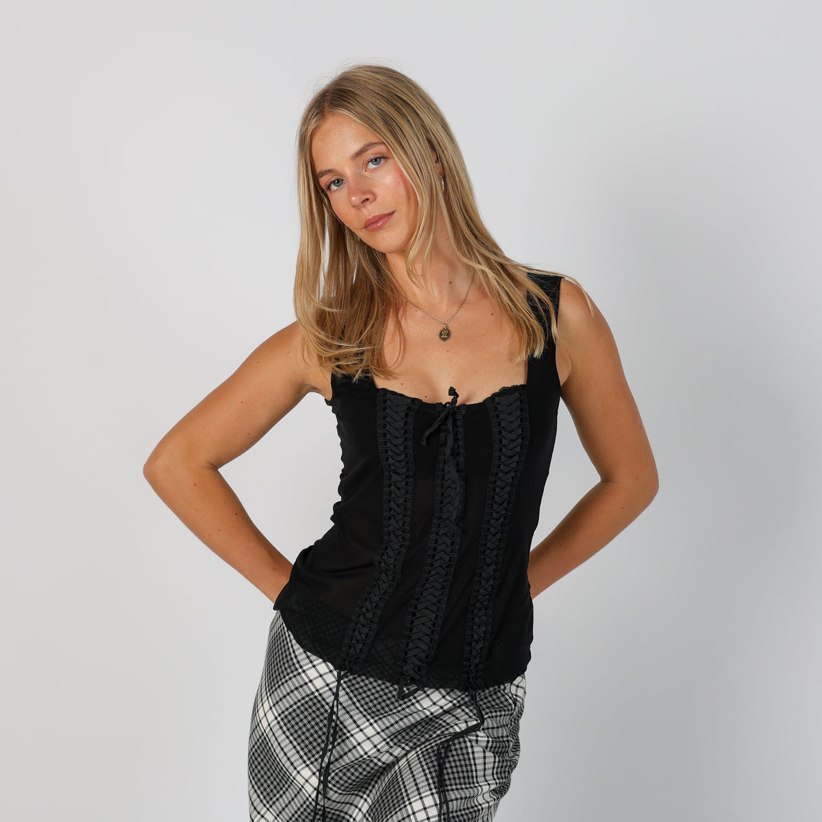 Black Y2K Woven Top Sheer (S)