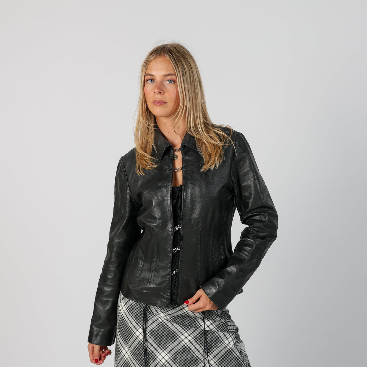 Black Y2K Bloom Leather Jacket (S)