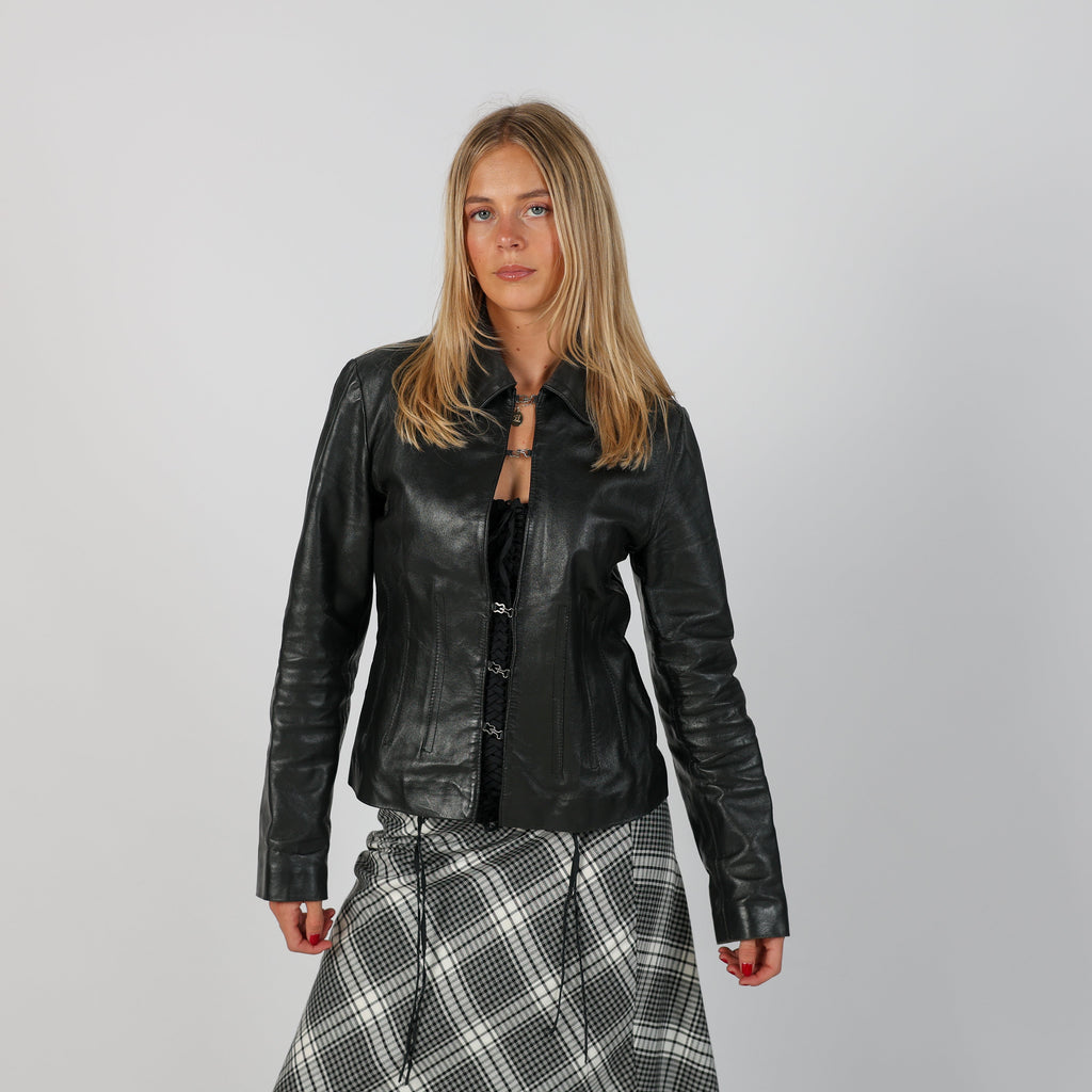 Black Y2K Bloom Leather Jacket (S)