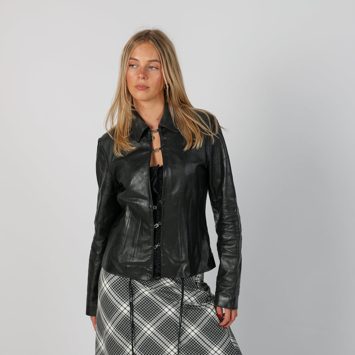 Black Y2K Bloom Leather Jacket (S)