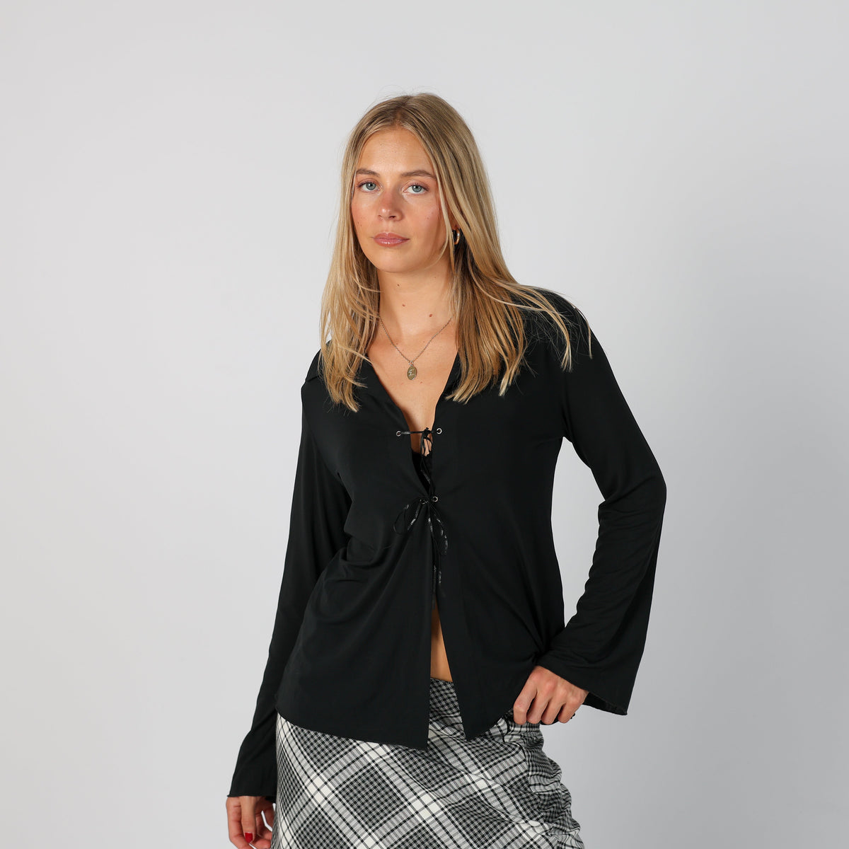 Black Y2K Made in Italy Long Sleeve Top Sheer (M)