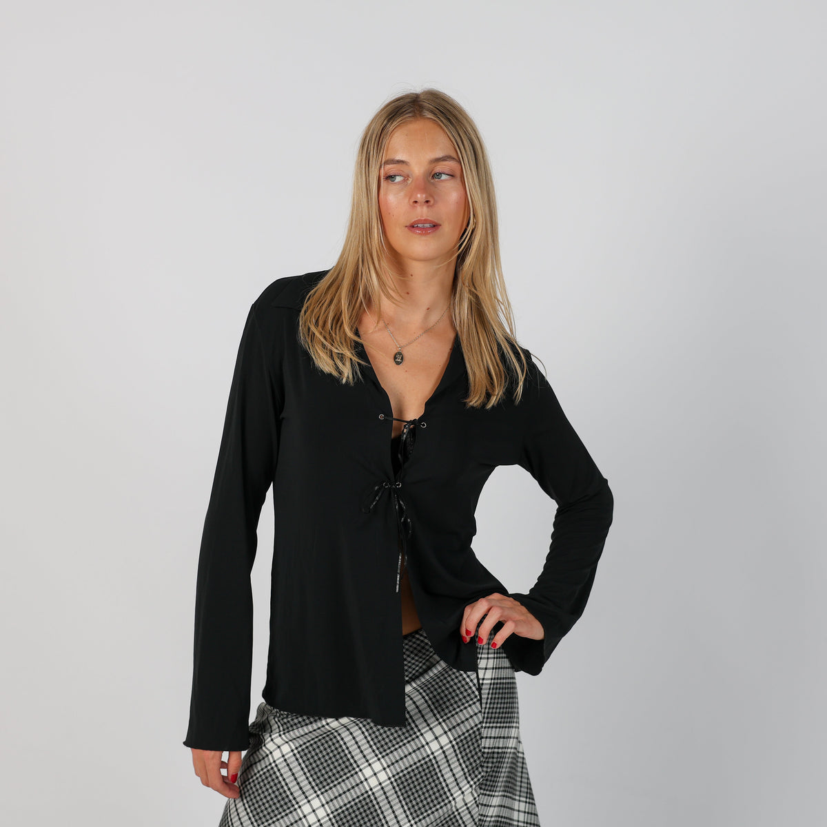 Black Y2K Made in Italy Long Sleeve Top Sheer (M)