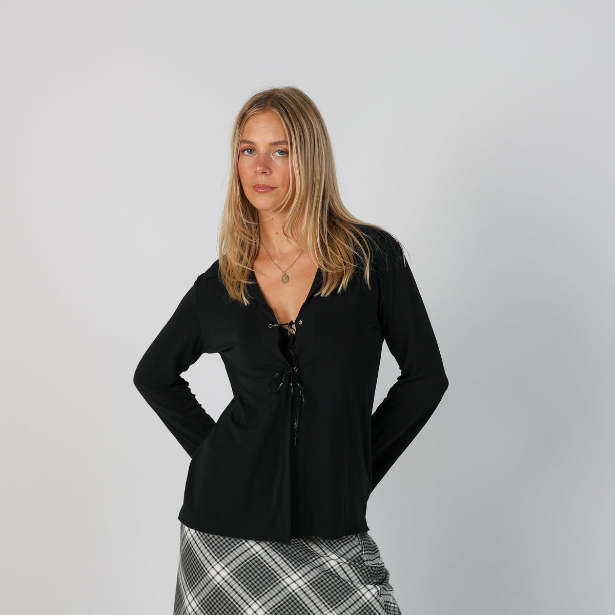 Black Y2K Made in Italy Long Sleeve Top Sheer (M)