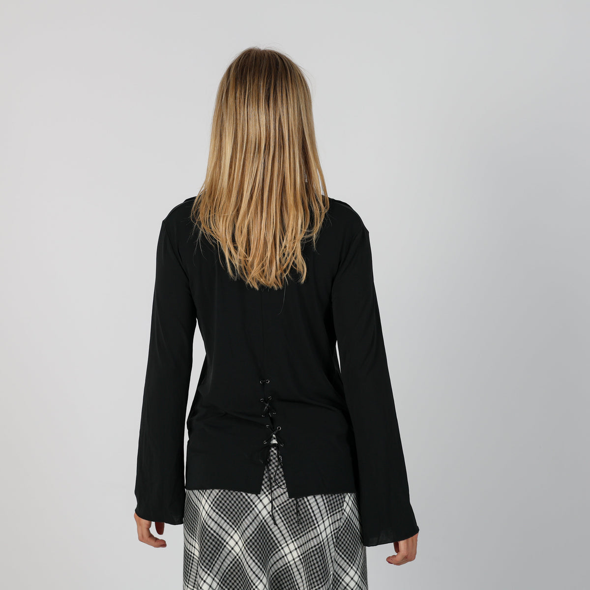 Black Y2K Made in Italy Long Sleeve Top Sheer (M)