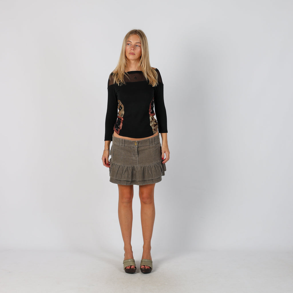 Brown Y2K Woven Mini Skirt (L)