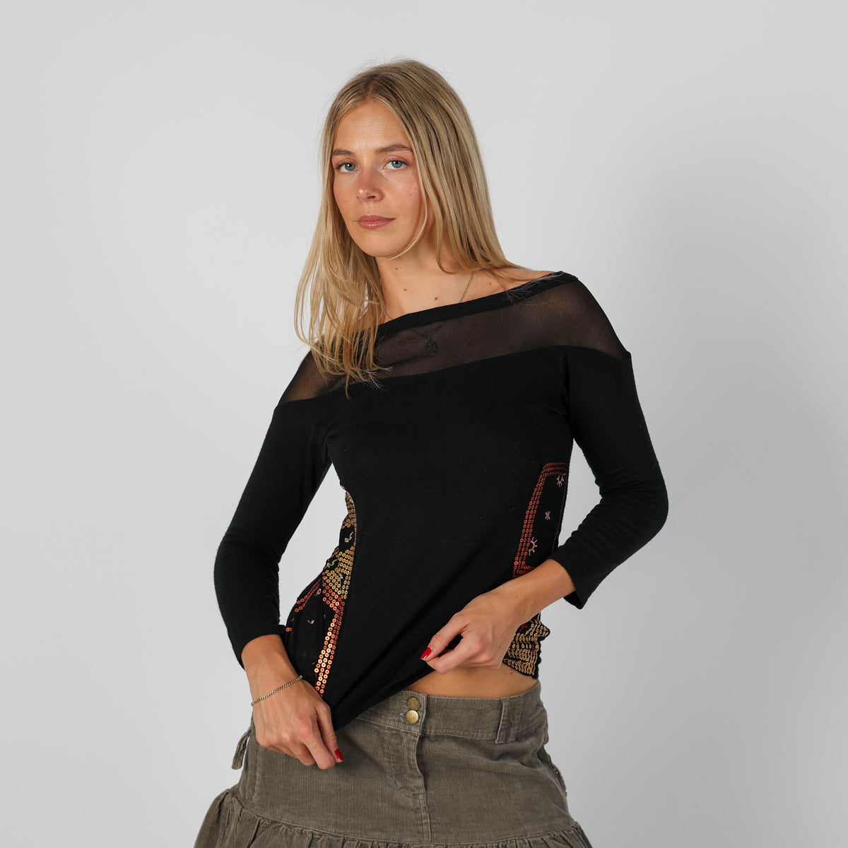 Black Y2K Made in Italy Long Sleeve Top (S)