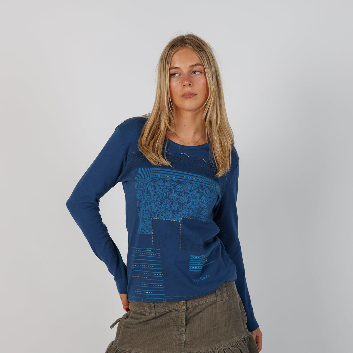 Blue Y2K Pierre Cardin Long Sleeve Top (S)