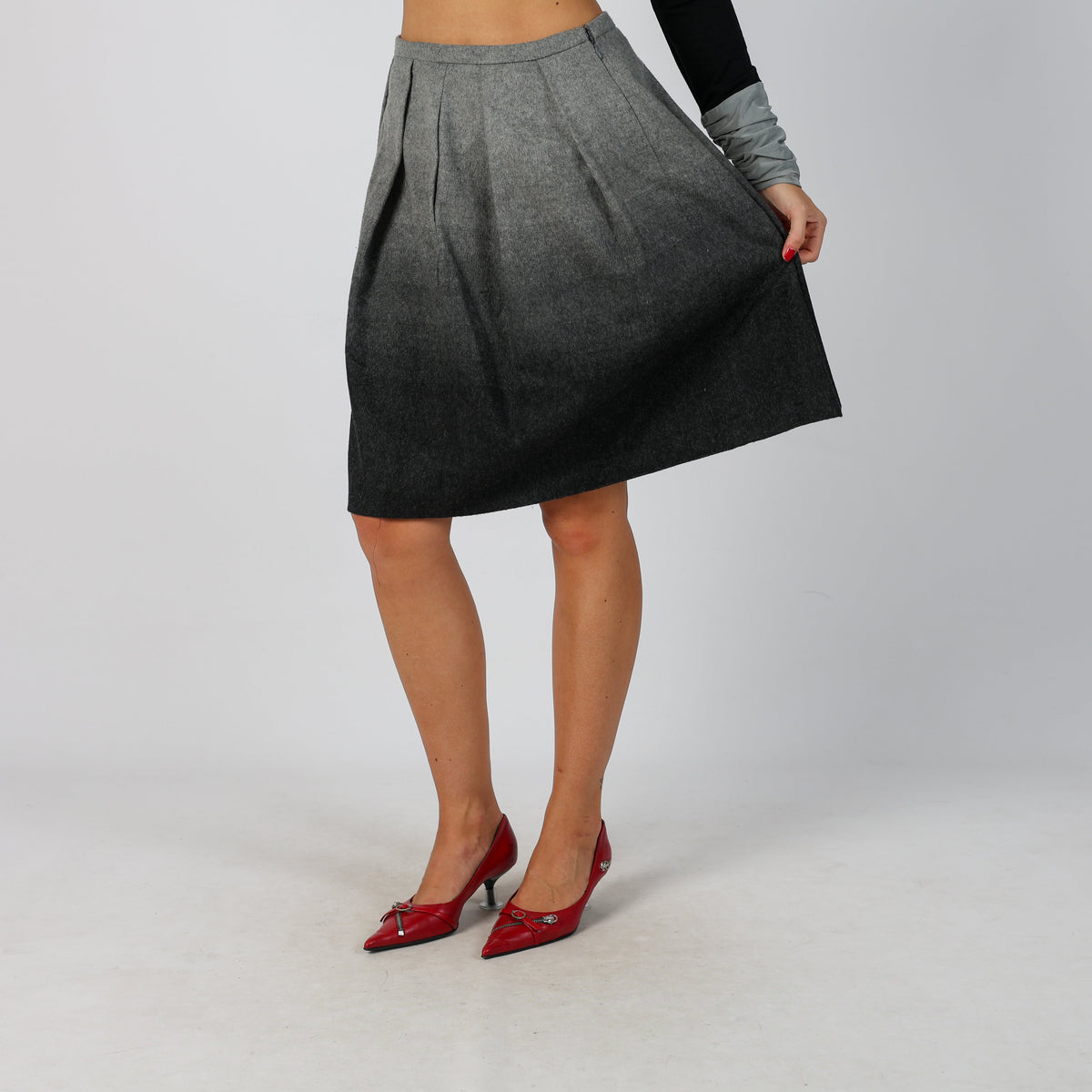Grey Y2K Luisa Spagnoli Woven Midi Skirt (XS)