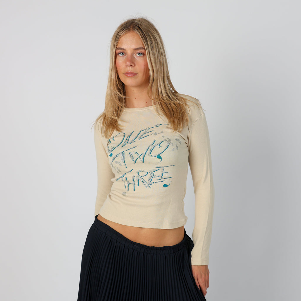 Cream Y2K Made in Italy Long Sleeve Top (XS)
